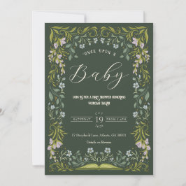 Grönt Blommigt Fairytale Bok Baby Shower-inbjudan Inbjudningar
