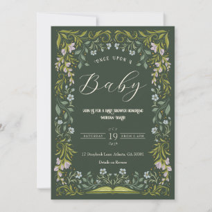 Grönt Blommigt Fairytale Bok Baby Shower-inbjudan Inbjudningar