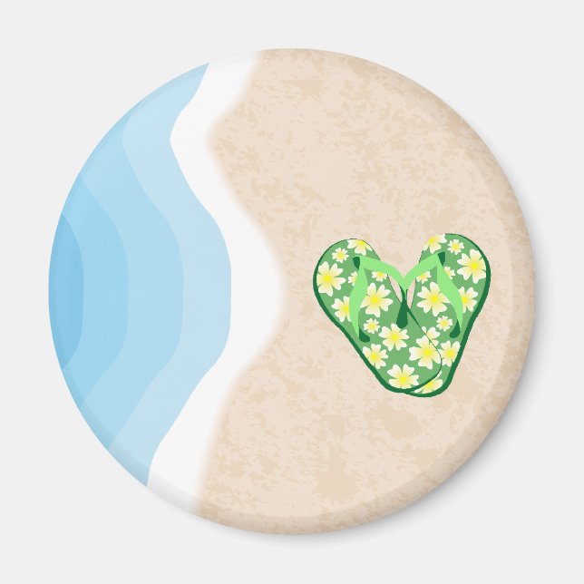 Grönt Blommigt Flinflip flops på Beach Magnet (Framsidan)