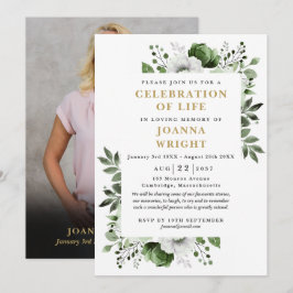 Grönt Blommigt Foto Firande of Life Funeral Inbjudningar