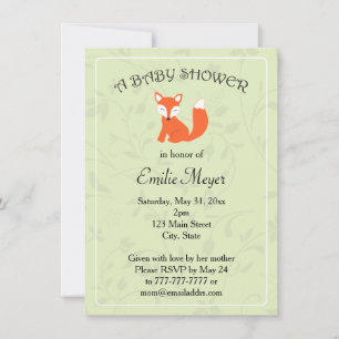 Grönt Blommigt Fox Woodland Baby Shower Inbjudningar