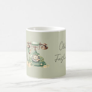 Grönt blommigt gammaldags telefon kaffemugg