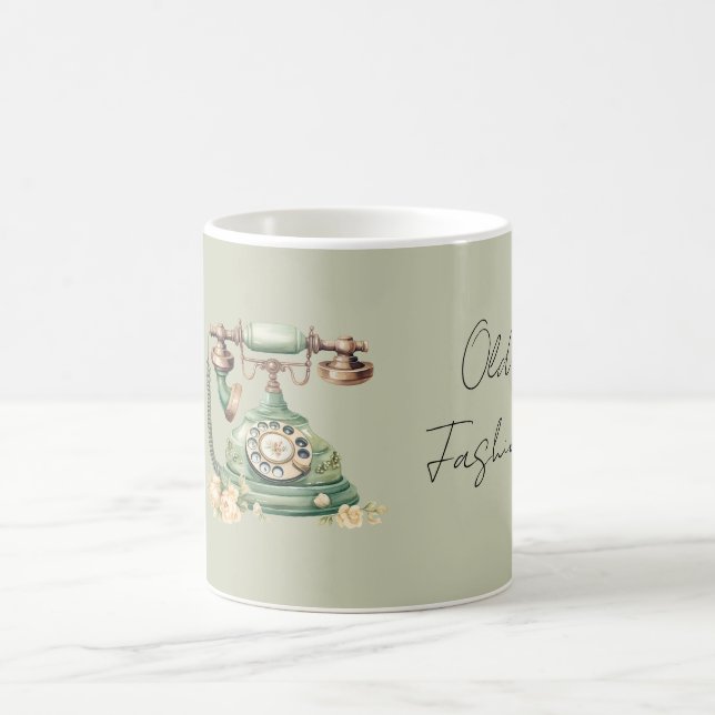 Grönt blommigt gammaldags telefon kaffemugg (Center)