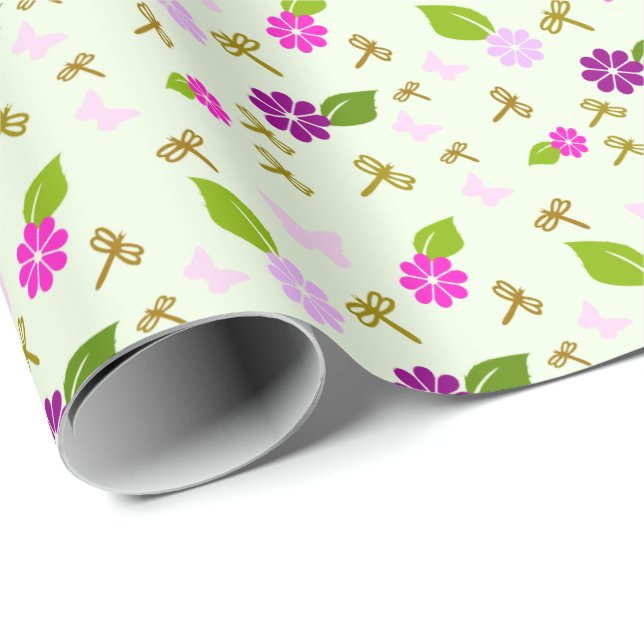 Grönt Blommigt Garden Birthday Wrapping Papper Presentpapper (Rullad Hörn)