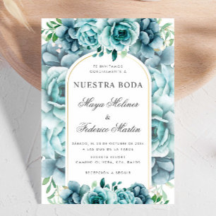 Grönt Blommigt Garden Nuestra Boda Spanska Bröllop Inbjudningar