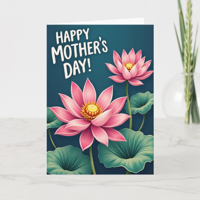 Grönt Blommigt Glad Mors Dag-Kort Kort (Framsida)