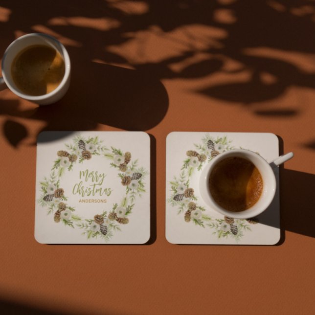 Grönt Blommigt Gräs Julfrö 2 Underlägg Papper Kvadrat (Skapare uppladdad)