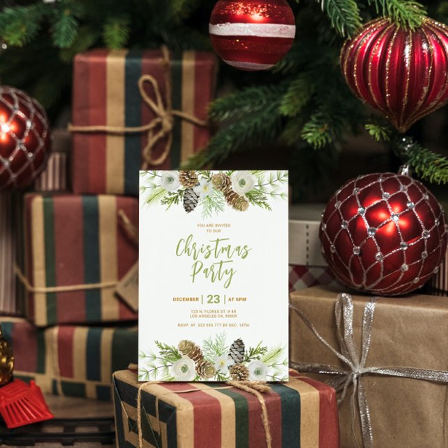 Grönt Blommigt Gräs Vandinjeinbjudan till jul Inbjudningar (Skapare uppladdad)