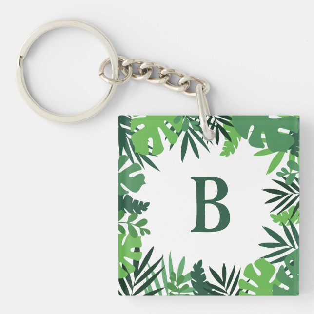 Grönt blommigt handflatan löv lägger till monogram (Framsidan)