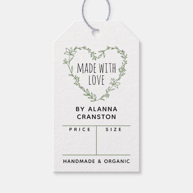 Grönt Blommigt Hjärtkrans med Kärlek Pris Presentetikett (Framsidan)