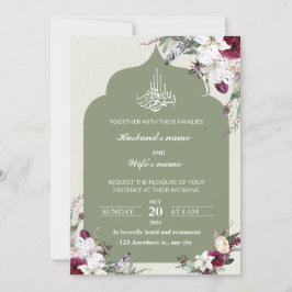 Grönt blommigt islamic bröllopsinbjudningskort inbjudningar