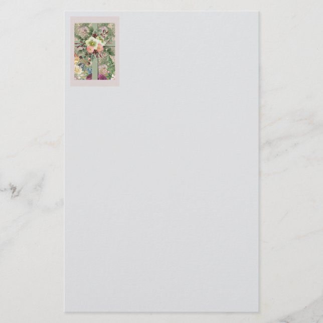 Grönt Blommigt Kor Brevpapper (Framsida)