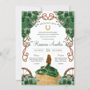 Grönt Blommigt Land Western Charro Quinceañera Inbjudningar