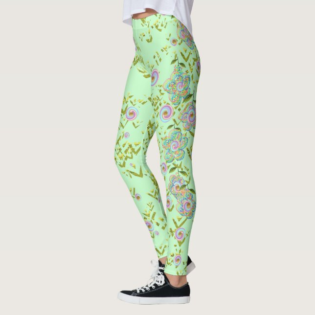 Grönt Blommigt Leggings (Vänster)