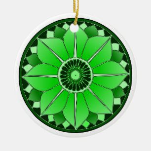Grönt Blommigt Lotus New Age Andlig Mandala Julgransprydnad Keramik