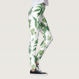 grönt blommigt löv Naturen flickor kvinnor mode Leggings