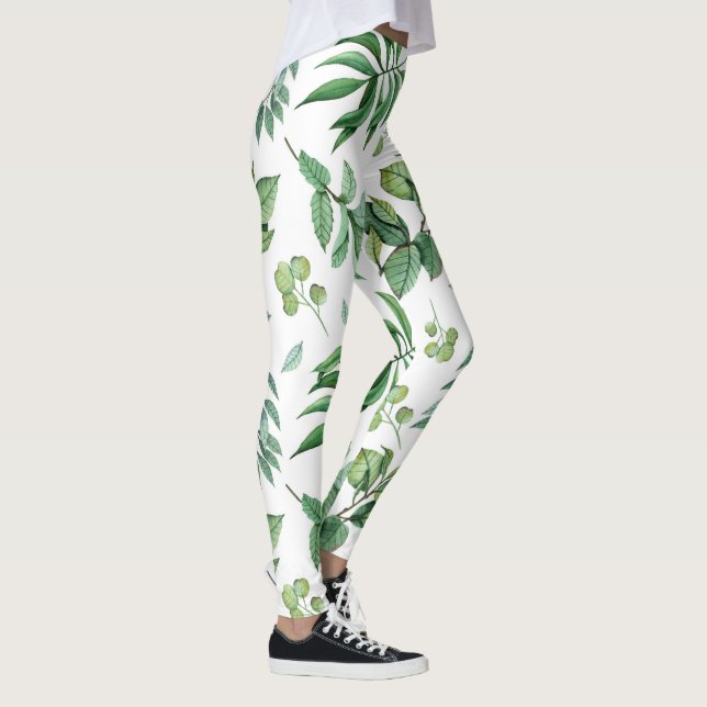 grönt blommigt löv Naturen flickor kvinnor mode Leggings (Höger)