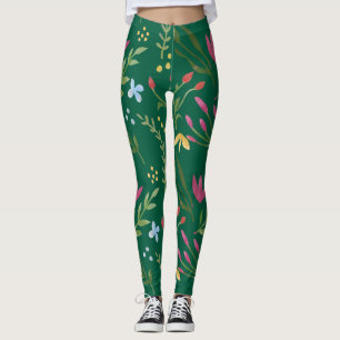 Grönt Blommigt med vattenfärg, svart Rosa, blå Gul Leggings