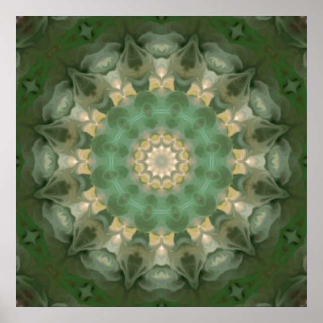 Grönt Blommigt Medallion Kaleidoscope Poster (Framsidan)
