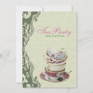 Grönt Blommigt Möhippa Tea Party-inbjudan Inbjudningar