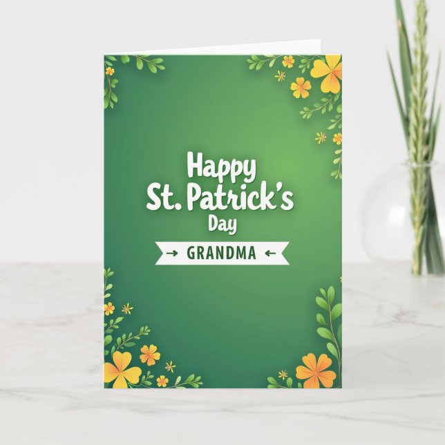 Grönt blommigt mormor St Patricks-kort Kort (Framsida)