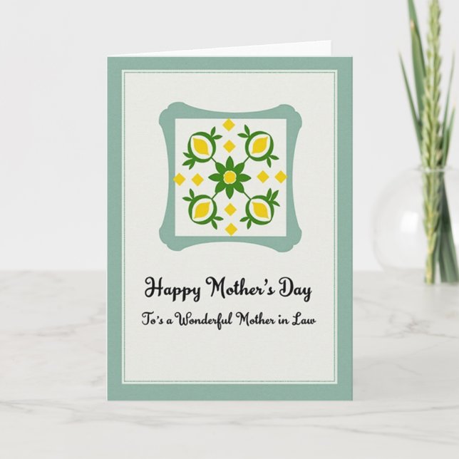 Grönt blommigt morsdagskort kort (Framsida)