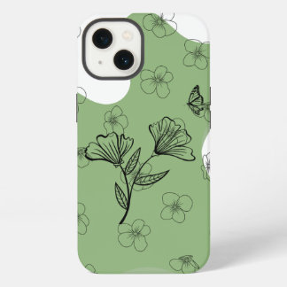 Grönt blommigt och fjärilstelefonfodral