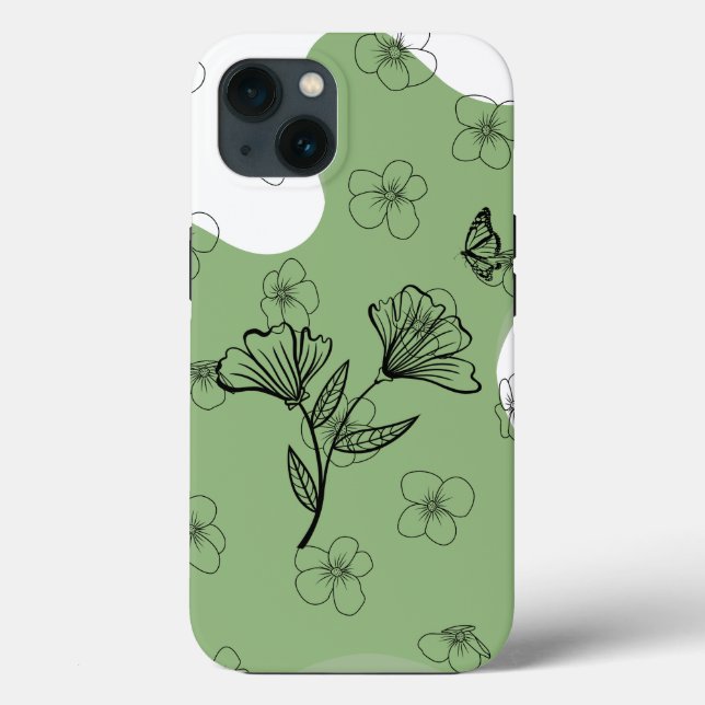 Grönt blommigt och fjärilstelefonfodral (Baksida)
