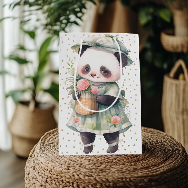 Grönt Blommigt Panda Baby Burp Cloth (Green Floral Panda Gift Bag)