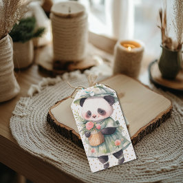 Grönt Blommigt Panda Baby Burp Cloth Presentetikett