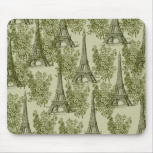 Grönt Blommigt Paris Eiffel Torn Musmatta