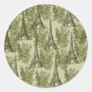 Grönt Blommigt Paris Eiffel Torn Runt Klistermärke