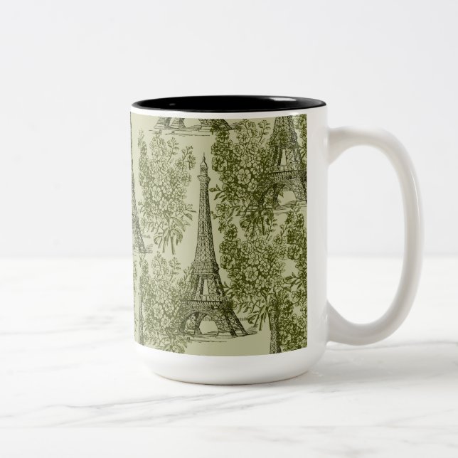Grönt Blommigt Paris Eiffel Torn Två-Tonad Mugg (Höger)