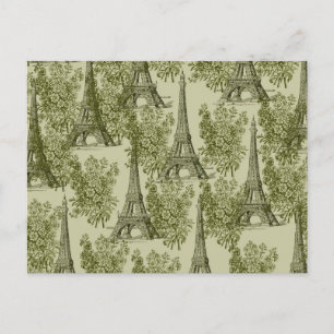 Grönt Blommigt Paris Eiffel Torn Vykort
