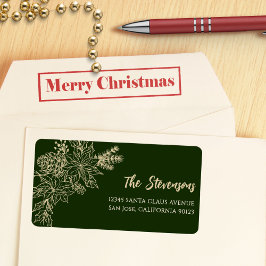Grönt Blommigt Poinsettia Helgdag Returadress Adressetikett