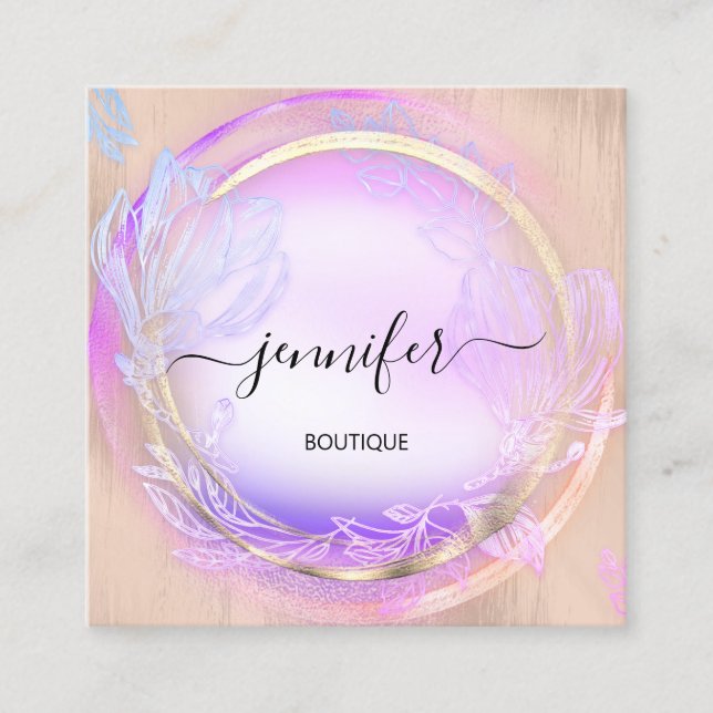 Grönt Blommigt QRCode Professionell Shop Beautique Fyrkantigt Visitkort (Framsida)