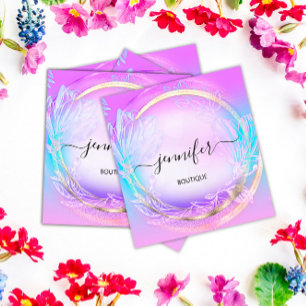 Grönt Blommigt QRCode Professionell Shop Rosa Blue Fyrkantigt Visitkort