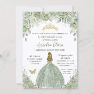 Grönt Blommigt Ro Blonde Girl Quinceañera Inbjudningar