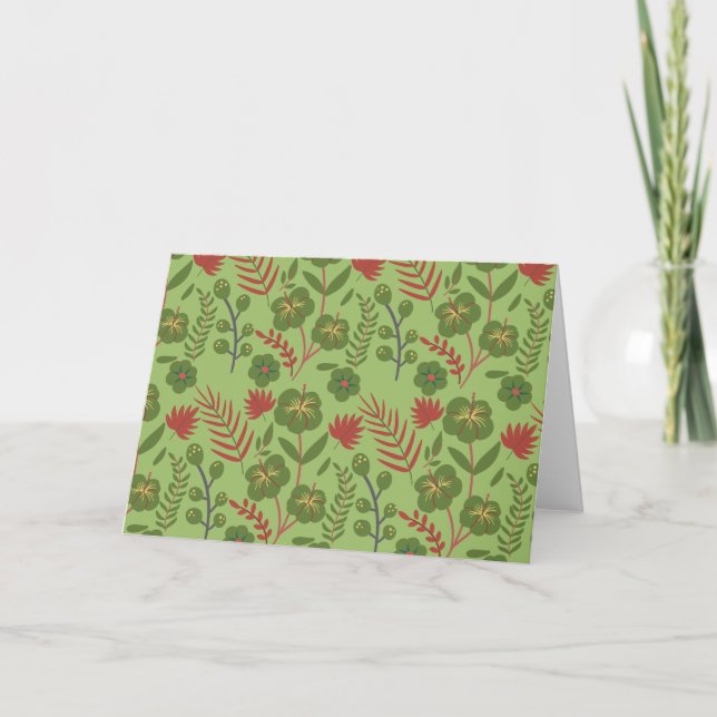 Grönt blommigt, sömlös blomma från mönster, gren,  kort (Framsida)