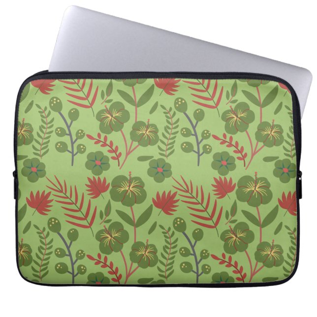 Grönt blommigt, sömlös blomma från mönster, gren,  laptop fodral (Framsidan)