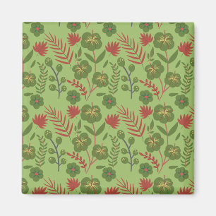 Grönt blommigt, sömlös blomma från mönster, gren, magnet