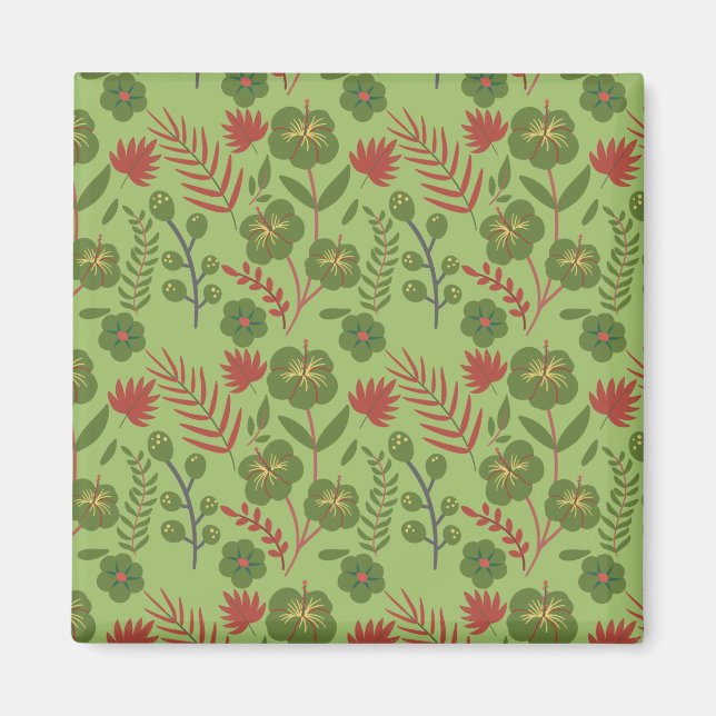 Grönt blommigt, sömlös blomma från mönster, gren,  magnet (Framsidan)