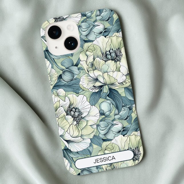 Grönt Blommigt Sött Blommönster Anpassat Modernt (Green Floral Cute Flowers Pattern Custom Modern Case-Mate iPhone Case)