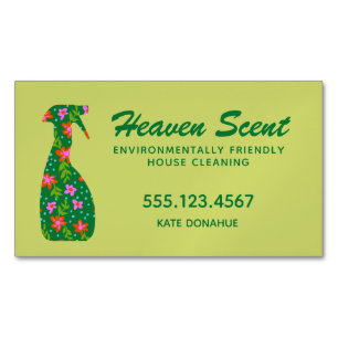 Grönt Blommigt Spray Flaska House Cleaner Business Magnetiska Visitkort