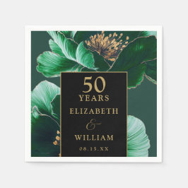 Grönt Blommigt Svart Och Guld Chic 50-årsjubileum Pappersservett