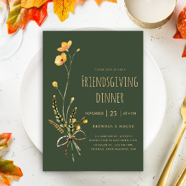 Grönt Blommigt Thanksgiving Friendsgiving middag Inbjudningar