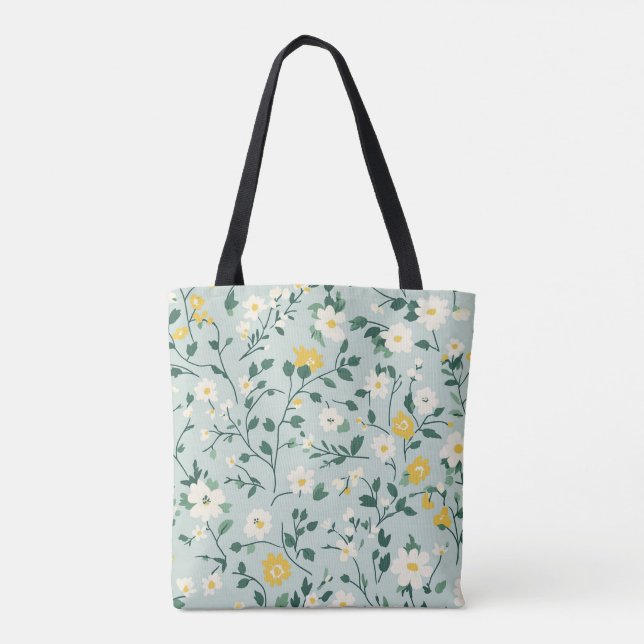 Grönt Blommigt Tote Tygkasse (Baksida)