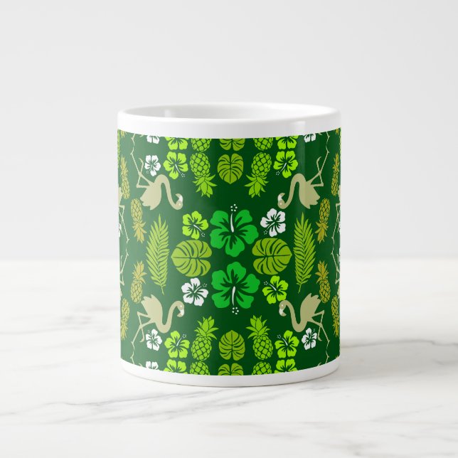 Grönt Blommigt Tropical Fruit Patterned Jumbo Mugg (Framsidan)
