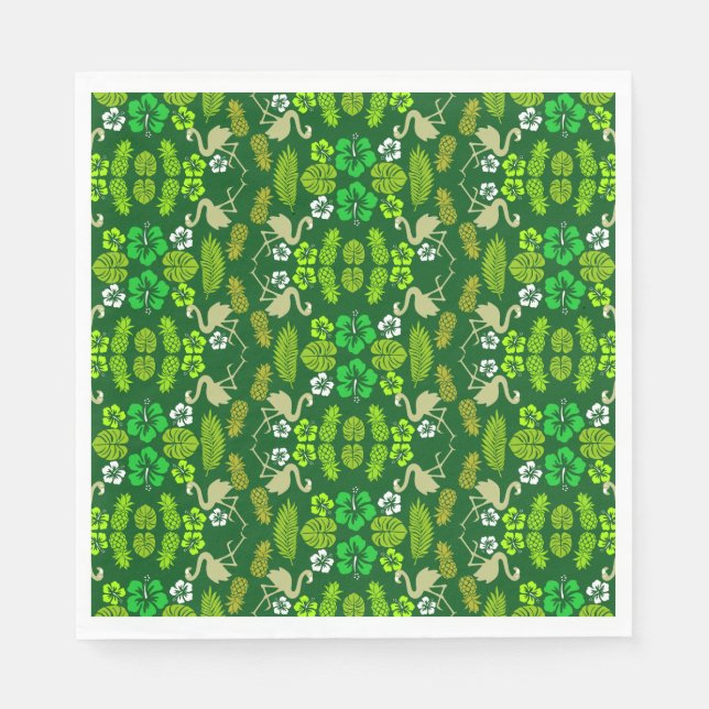 Grönt Blommigt Tropical Fruit Patterned Pappersservett (Framsidan)
