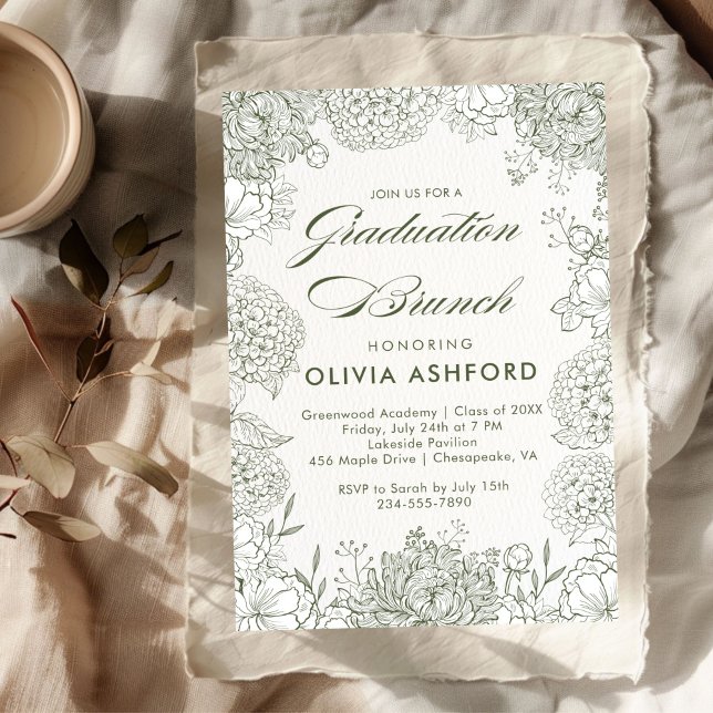 Grönt Blommigt vintage Brunch studenten Inbjudningar (Skapare uppladdad)